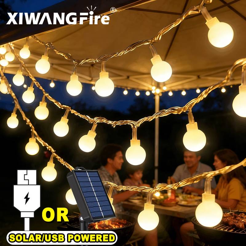 Solar Garden Light - 3-10M Solar-/USB-/Batterie-Lichterketten, Feenhafte Kugel-LED-Lichter, Wasserdicht für