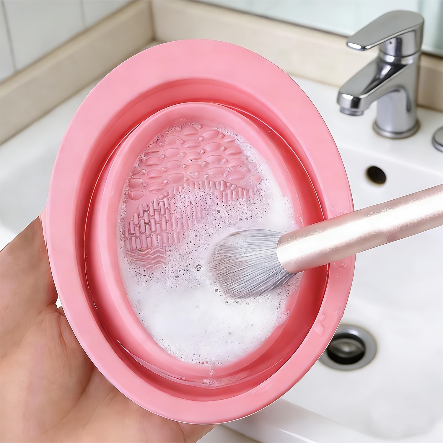 Eco Sponge - Faltbare Silikon-Make-up-Pinsel-Reinigungsschale, Strukturierter Schrubber für Pinsel,