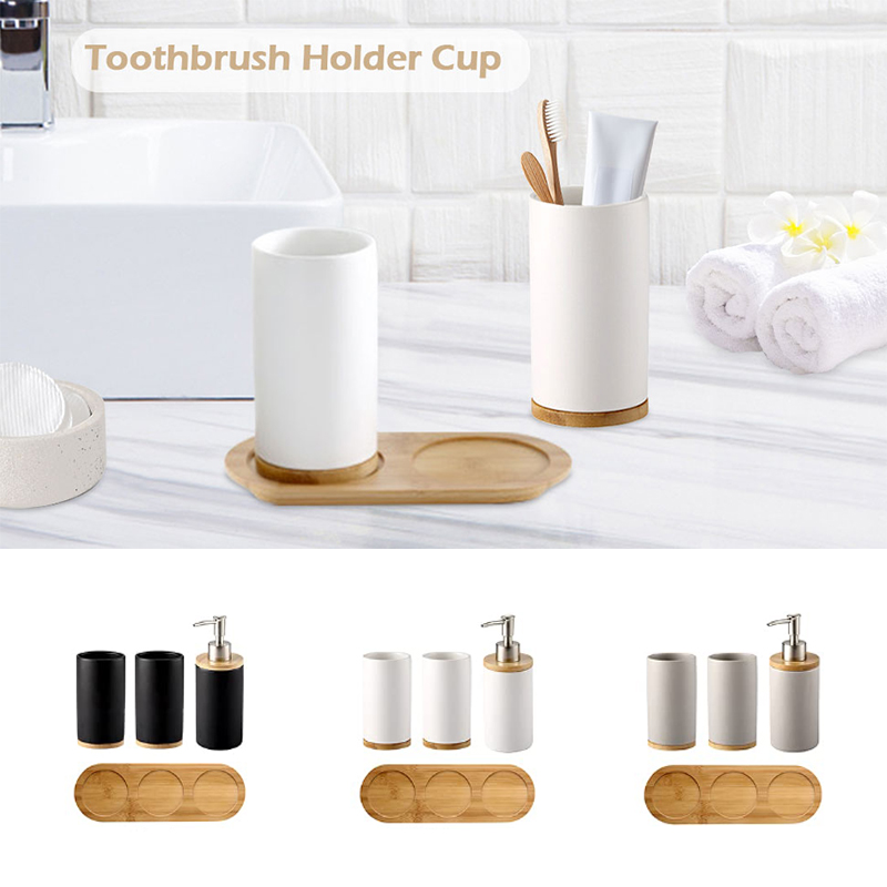 Bamboo Toothbrush - Keramik-Badezimmer-Set, feiner Keramikbecher, Seifenspender, Zahnbürstenhalter, Badezimmer-Accessoires,