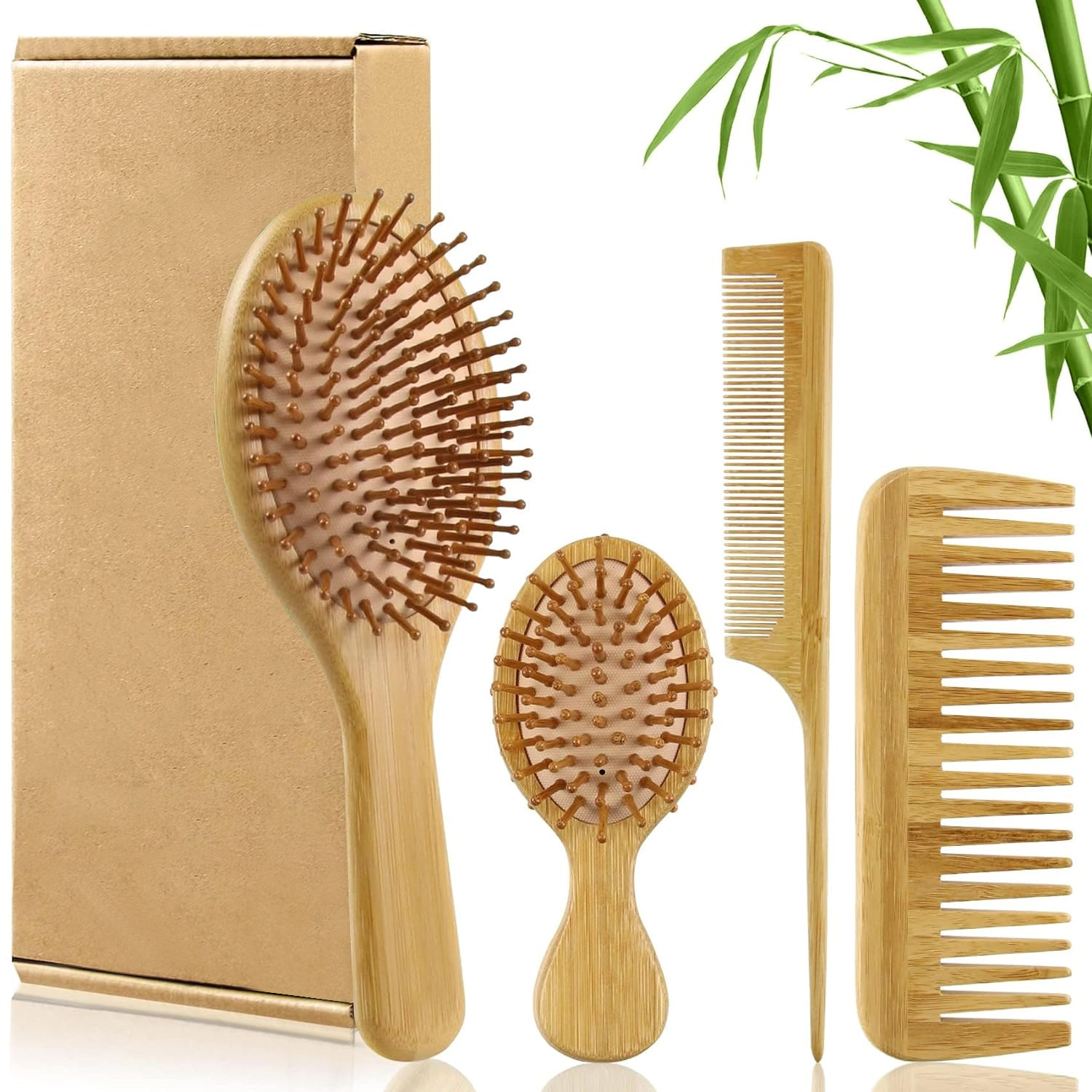 Bamboo Toothbrush - Bambus-Haarbürsten-Set für Damen und Herren, Holzbürste